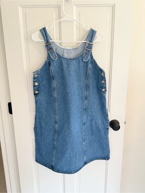 Levi’s Denim Overall Jumper Dress Blue Adjustable Straps Pockets Size L